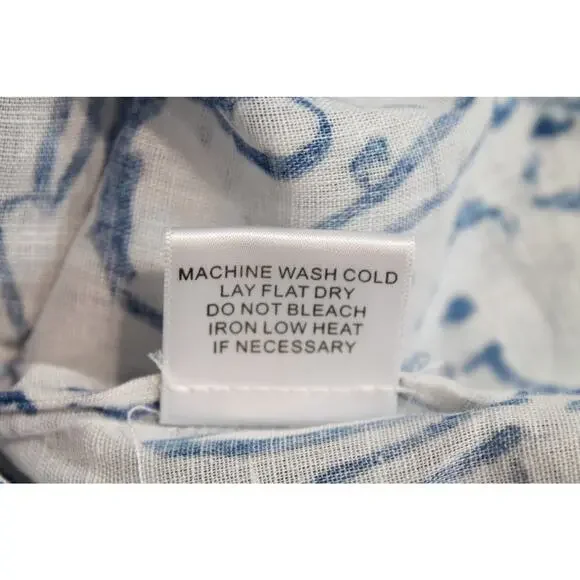 Jean-Pierre Klifa Top Womens White Blue Bunny Print Linen Blend Button Up Casual - Picture 7 of 9